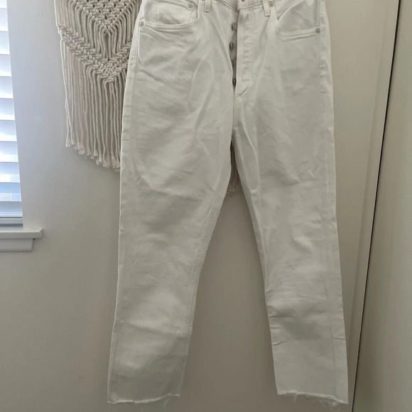 Agolde Riley High Rise Button Fly Raw Hem White Jeans - Picture 3 of 11
